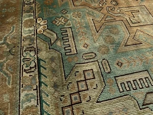 ALFOMBRA VINTAGE 6x9 silenciada hecha a mano oriental antigua azul verde óxido limpio herez fina - Imagen 1 de 22
