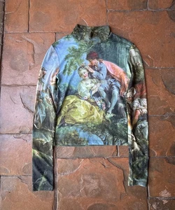 Top de malla pintura renacentista Current Mood Da Vinci’s Demons para mujer pequeño Y2K - Imagen 1 de 4
