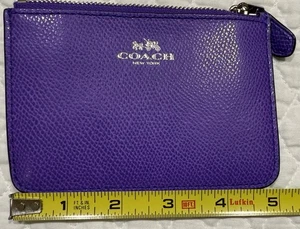 Coach Mini Leather Skinny ID Case Wallet Purple Gusset Keychain - Picture 1 of 12
