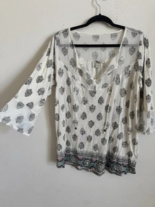 Neu mit Etikett Lucky Brand weiß Bauern Paisley Boho Langarm Bluse Top XL - Bild 1 von 5