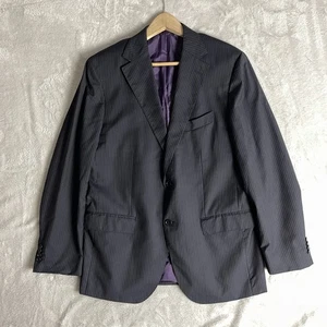 Massimo Dutti Blazer Suit Jacket Mens Size 42 Navy Blue Wool Silk Mohair Striped - Picture 1 of 19