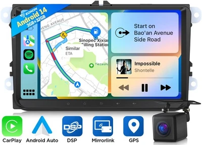 Plug&Play For VW 9" IPS Touch Android 14 CarPlay Car Stereo GPS Navigation Radio - Image 1 of 4