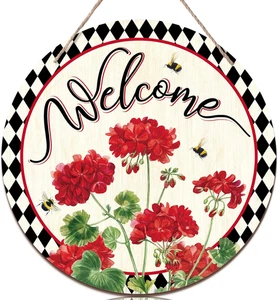 Christmas Welcome Sign Wreaths Front Door Wooden Christmas Buffalo Plaid Door Ha - Picture 1 of 12