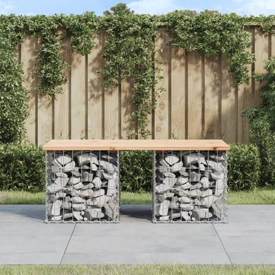 Natural Pine Garden Outdoor Bench 103x44x42cm Solid Wood with Steel Gabion Base! - Image 1 of 4