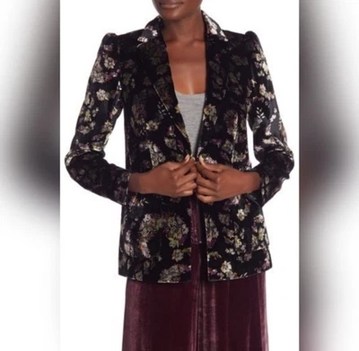 REBECCA TAYLOR Women’s Jewel Floral Print Velvet Blazer Size 6 - Image 1 of 4