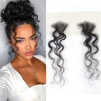 2Pcs Curly Baby Hair Stripes Real Human Hair Swiss Lace Invisible Edge Reusable - Image 1 of 4