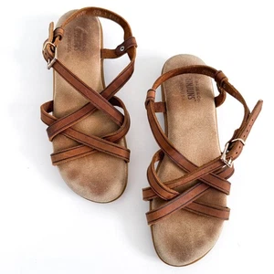 GH Bass Sunjuns Margie Sandals Women 7.5M Strappy Brown Leather Comfort Cushion - Picture 1 of 6
