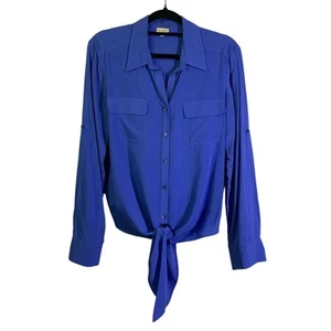 CREMIEUX blusa donna blu cravatta davanti manica lunga abbottonata taglia media - Foto 1 di 15