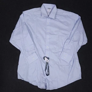 Brooks Brothers camicia con bottoni uomo 18-34 blu a righe manica lunga non ferro nuova - Foto 1 di 12