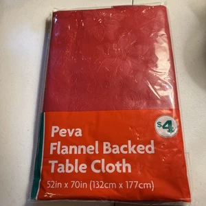 New Tablecloth Red Poinsettia Rectangle 52 X 70” Flannel Back PEVA Holiday - Picture 1 of 2