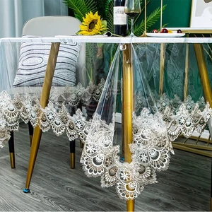 Oil-proof Lace Tablecloth PVC Table Protector Transparent Thin Table Cloth - Picture 1 of 19