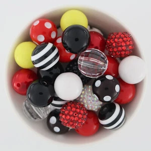 Perline di gomma da masticare grosse 20 mm, miscele, Topolino nero bianco giallo e rosso perline - Foto 1 di 15