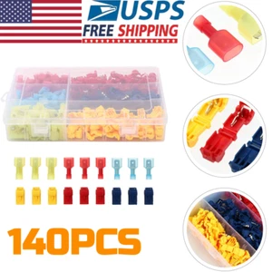 140PCS Insulated 22-10 AWG T-Taps Quick Splice Wire Terminal Connector Combo Kit - Picture 1 of 12