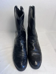 Dan Post Western Boots Men 9D Black Full Quill Ostrich Roper Heel - Picture 1 of 9