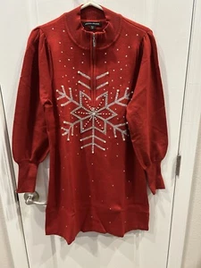 Boston Proper Embellished Snowflake Sweater Dress Rhinestone Pearl Size Large - Picture 1 of 4