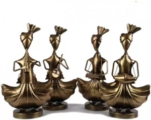 Rajasthani Musicians Table Decor Set of 4 Metal Statue Collectibles Figurines - Picture 1 of 6