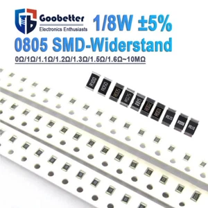 100 Stück SMD Widerstände Bauform 0805 ±5% Werte 1Ohm - 1MOhm 1/8W SMT Resistors - Picture 1 of 10