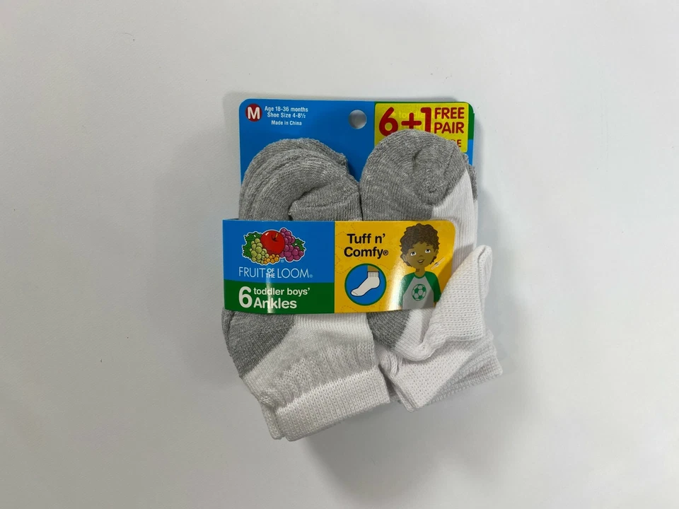 Calcetines tobilleros blancos Fruit of the Loom para niños pequeños (7 pares) ¡NUEVOS! Foto 1 de 2