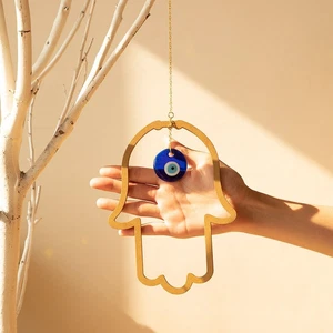 Ornament Home Wood Evil Eye Wall Hanging Good Luck Blue Eye Amulet Protection - Picture 1 of 4