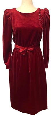 Vtg Red Velvet Long Sleeve Dress Size 9/10 Holiday Formal Xmas Midi Belted USA - Image 1 of 4