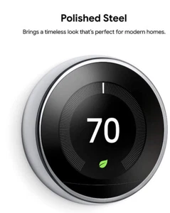 Google Nest T3019US Programmable Learning Thermostat Polished Steel - Picture 1 of 6