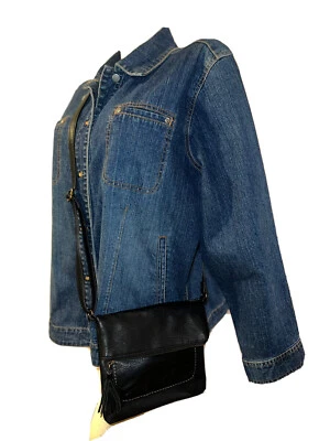 LUCKY BRAND Black Vegan Leather Fold Over Zip Crossbody Bag w/Adjustable Strap - Image 1 of 4