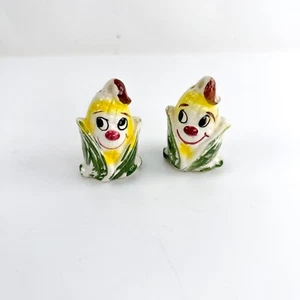 Vintage MCM Smiling Happy Corn Cob Salt Pepper Shakers Ceramic Reto 60s - Picture 1 of 10
