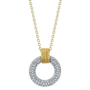 14K Diamante Oro Círculo Colgante Collar 0.18CT Redondo Corte Natural Blanco - Imagen 1 de 2