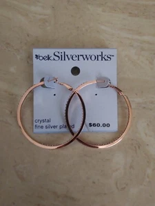 Rose Gold Color Hoop Earrings Rhinestones New - Picture 1 of 14