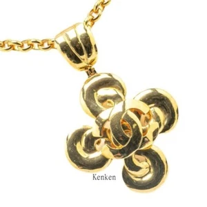 CHANEL Necklace Pendant choker Chain AUTH kenken Gold Tone Flower Gp Vintage - Picture 1 of 6