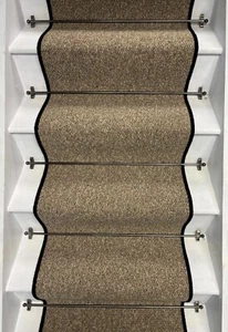 Keswick dunkelbeige Flocken Treppenläufer 100% reine Wolle Rand - Bild 1 von 5