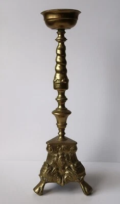 Ancien bougeoir en bronze massif et laiton candélabre lumière église - Photo 1/4