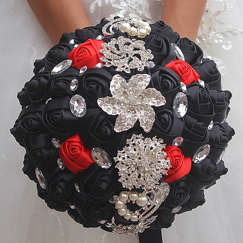 Handmade Luxury Silk Rose Rhinestone Pearl Brooch Wedding Bridal Bouquet  - Image 1 of 4