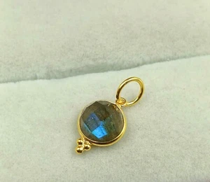 18K Solid Gold Natural Labradorite Gemstone Charm Handmade Necklace Pendant - Picture 1 of 4