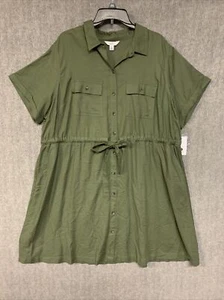 Croft Barrow Dress Womens 1X 14W Green Utility Pockets Drawstring Short Sleeve - Picture 1 of 15