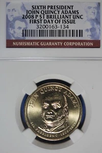 2008-P NGC BRILLIANT UNC John Quincy Adams Presidential Dollar $1 #B50040 - Picture 1 of 2