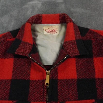 VTG 50s BIG MIKE Buffalo Plaid Wool Jacket 46 Red Black Talon Zip Union Made US - Image 1 of 4