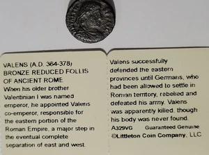 AD 364 Bronze Reduced Follis Ancient Rome Littleton Guaranteed Authentic VF/XF - Picture 1 of 3