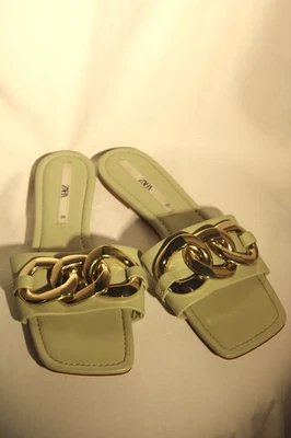 Women's Zara Summer Slide Sandal in Sage Green Preloved Size 39 - Image 1 of 4