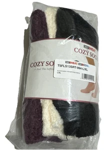 32 Degrees Heat  Cozy Crew Socks Purple Black Cream Women's L/XL  3 Pairs Gift - Picture 1 of 10