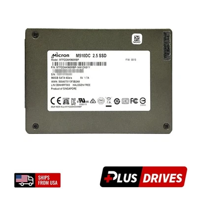 960GB ~ 1TB SATA SSD Micron 2.5" Enterprise Hard Drive 6Gbps MLC M510DC - Image 1 of 4