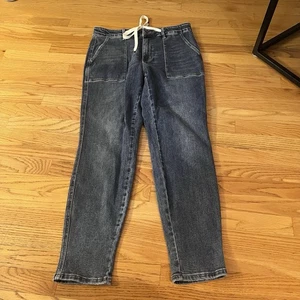 Judy Blue Jeans Drawstring Denim Joggers Straight JB88779 Dark Wash Size 13/31 - Picture 1 of 10