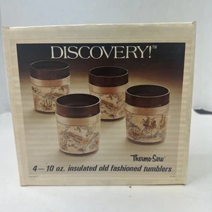 Thermo-serv Discovery 4 10oz Insulated Old Fashioned Tumblers - Maps - NEW - Picture 1 of 7