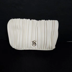 Victoria's Secret Kosmetik Make-up Reisetasche Elfenbein Kunstleder Plissee - Bild 1 von 12