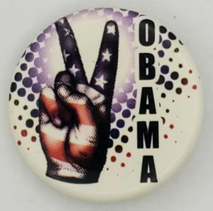 Vintage Obama Peace Sign Victory Presidential Campaign Pinback Button - Picture 1 of 4