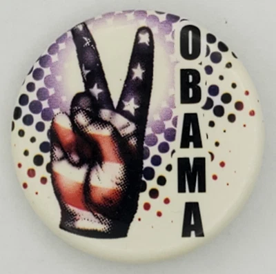 Vintage Obama Peace Sign Victory Presidential Campaign Pinback Button - Image 1 of 4