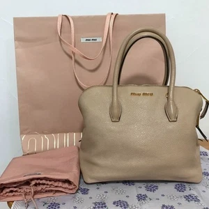 Miu Miu 2Way Hand Bag Shoulder Bag Leather Pink Beige Used From Japan - Picture 1 of 9