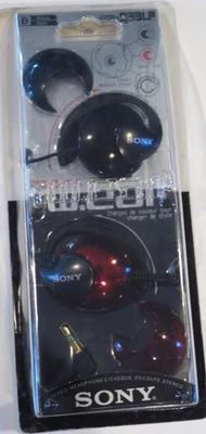 Sony MDR-Q33LP Ear Hook Stereo Headphones Black Red Interchangeable Caps - Image 1 of 4