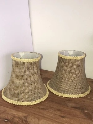 2 Fabric  Lamp Shades 6” Bell Woven Fabric Chandelier Yellow Gold Cottagecore - Image 1 of 4
