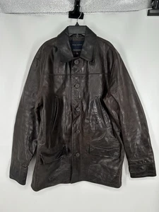 Banana Republic giacca 100% vera pelle bottoni colletto marrone uomo grande - Foto 1 di 5